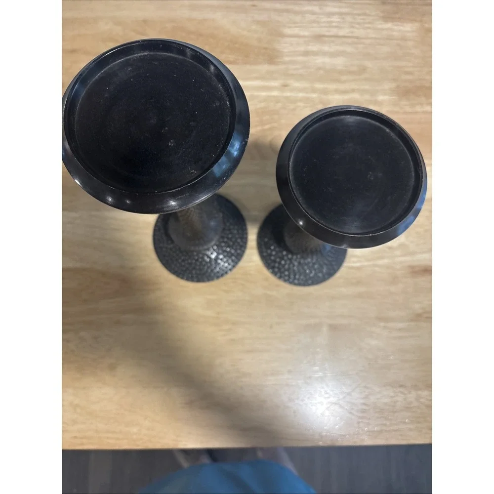 2 Heavy, Hammered Surfaced Pillar Candle Holders, 11